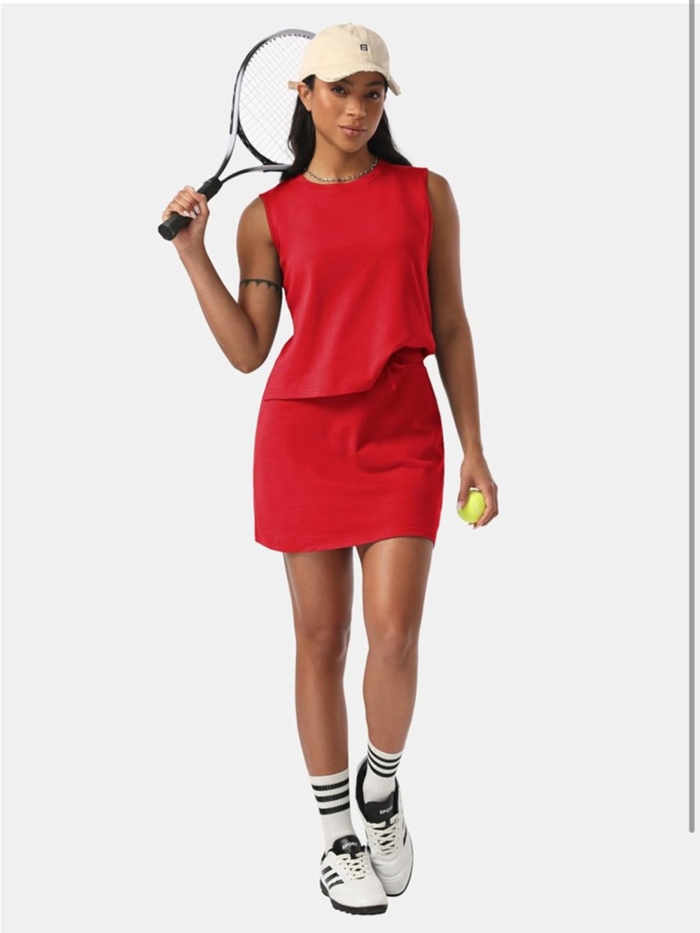 Red Sleeveless Tennis Pickleball Two Piece Set Skirt Tank Shorts XS New 2026
